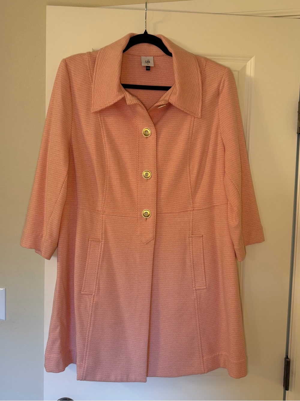 CAbi Pink take 5 Toper Coat with Gold Buttons